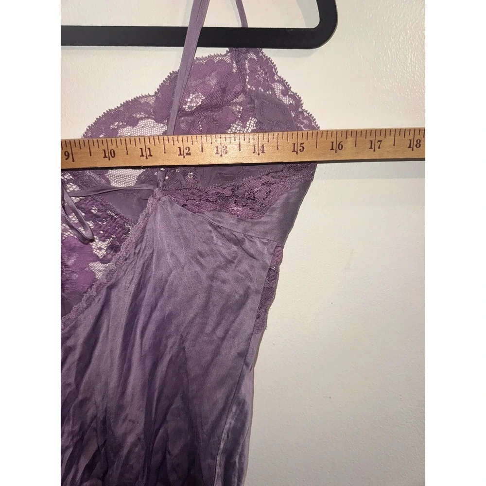 Vtg Y2k Victoria's Secret 100% Silk Lace Trim Purple Slip Babydoll Top XS Fairy - Picture 7 of 9